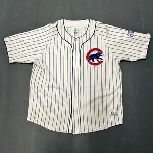 Y2K Chicago cubs white and blue striped stitched baseball jersey